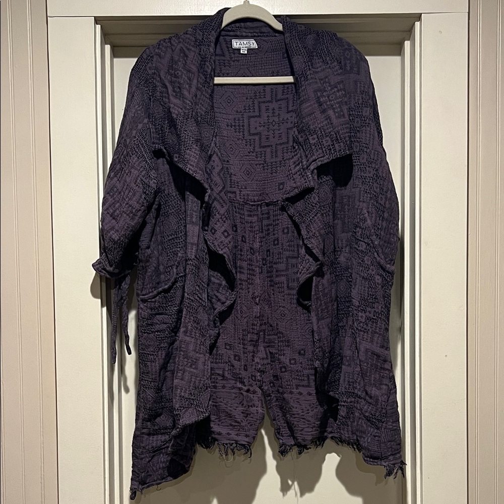 100% Cotton Tamsy Purple Textured Open Front Cardigan Jacket